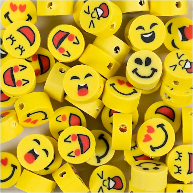 Produktbilde 1 for Figurperler, Emoji, dia. 10 mm, hullstr. 1,5 mm, ca. 60 stk., 60 stk./ 1 pk.