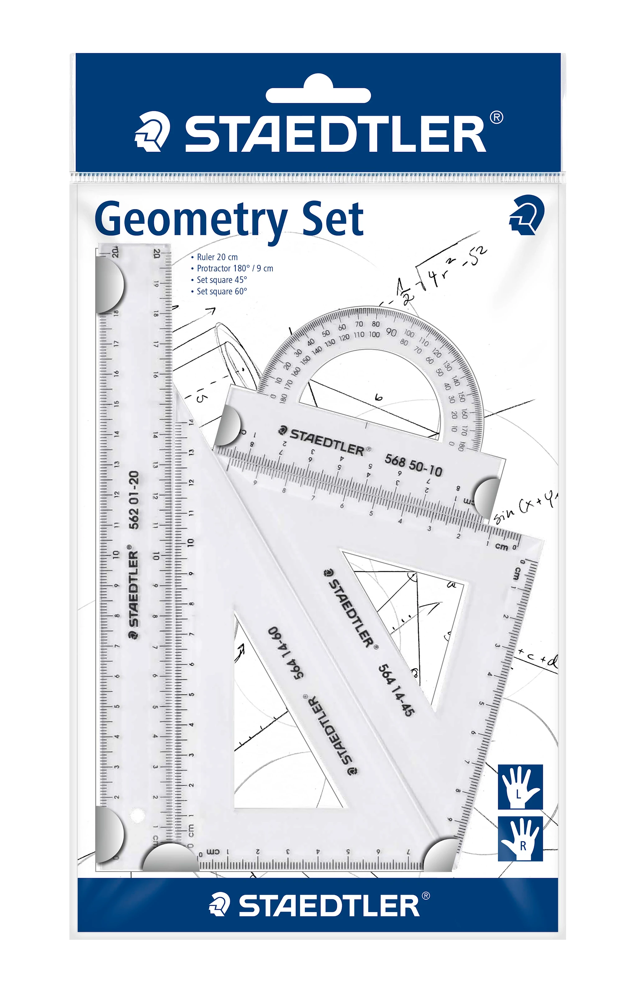 Tuotekuva ille Staedtler Geometriasarja: viivain, astemitta, 4 osaa, läpinäkyvä