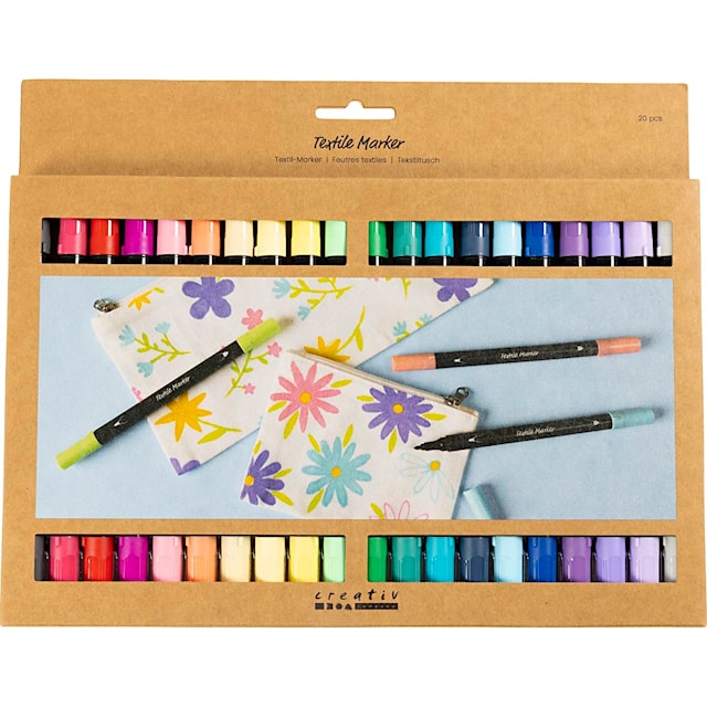 Tuotekuva 2 - Tekstiilitussit, paksuus 2,3+3,6 mm, lisävärit, 20 kpl/ 1 pkt