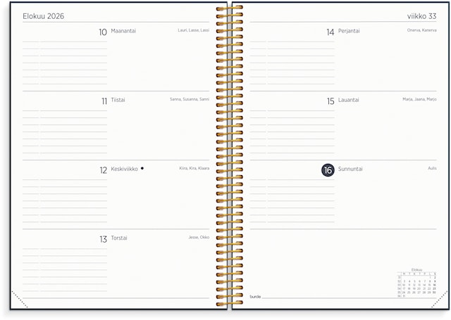 Produktbilde 2 for Kalenteri 2026 Organizer & Notes A5 Sininen Burde