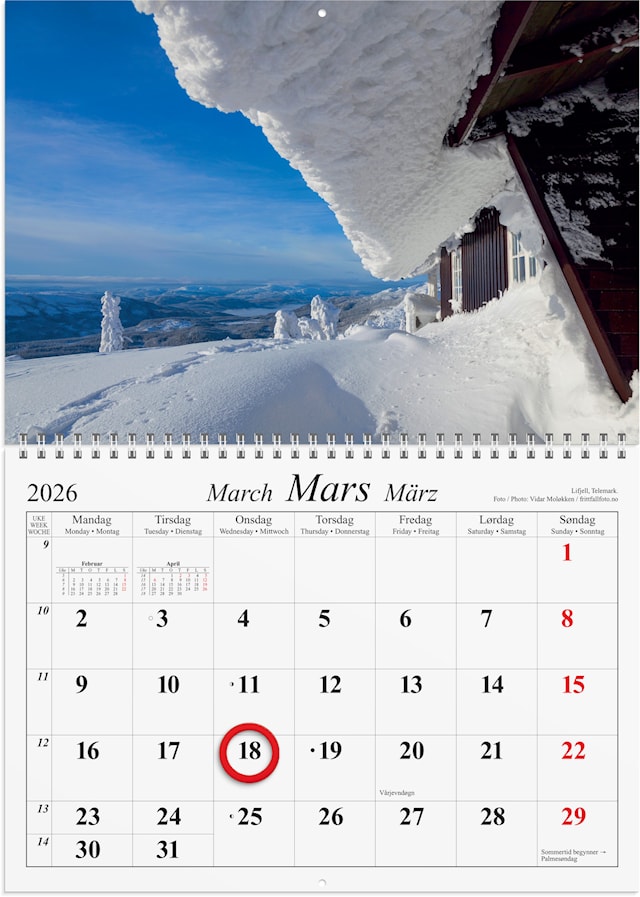 Produktbilde 2 for Magnetkalender 2026 A4 Vakre Norge GRIEG