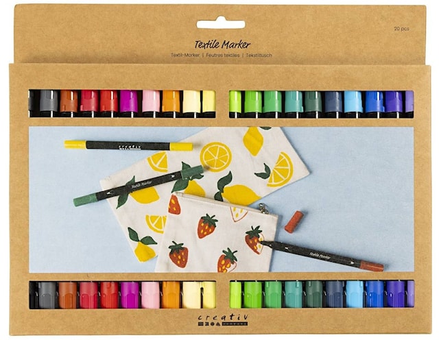 Produktbild 2 för Textiltuschpennor Standardfärger spets 2,3 & 3,6 mm 20 st Creativ Company