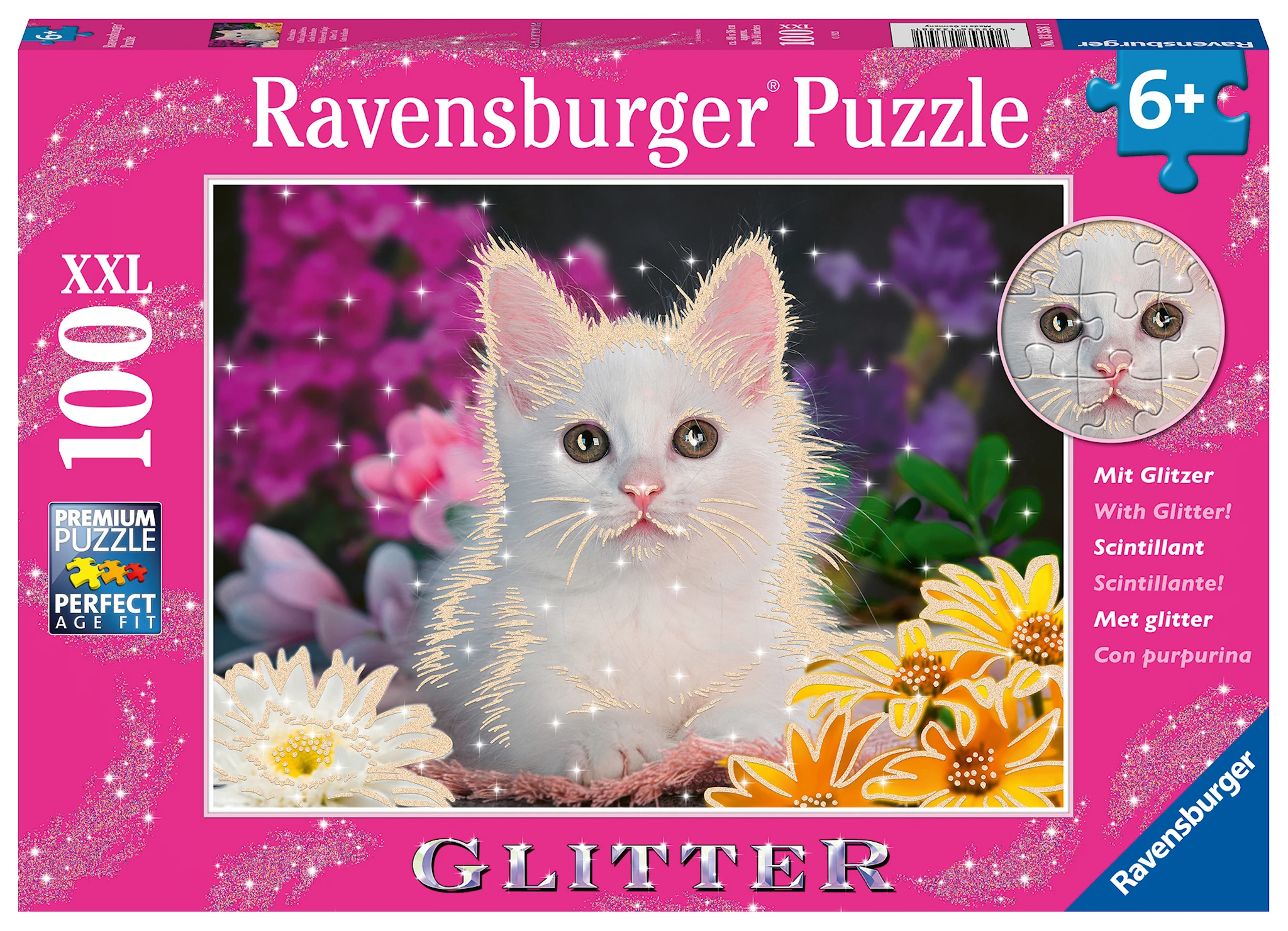 Tuotekuva ille White Kitten Glitter Palapeli 100 palaa Ravensburger