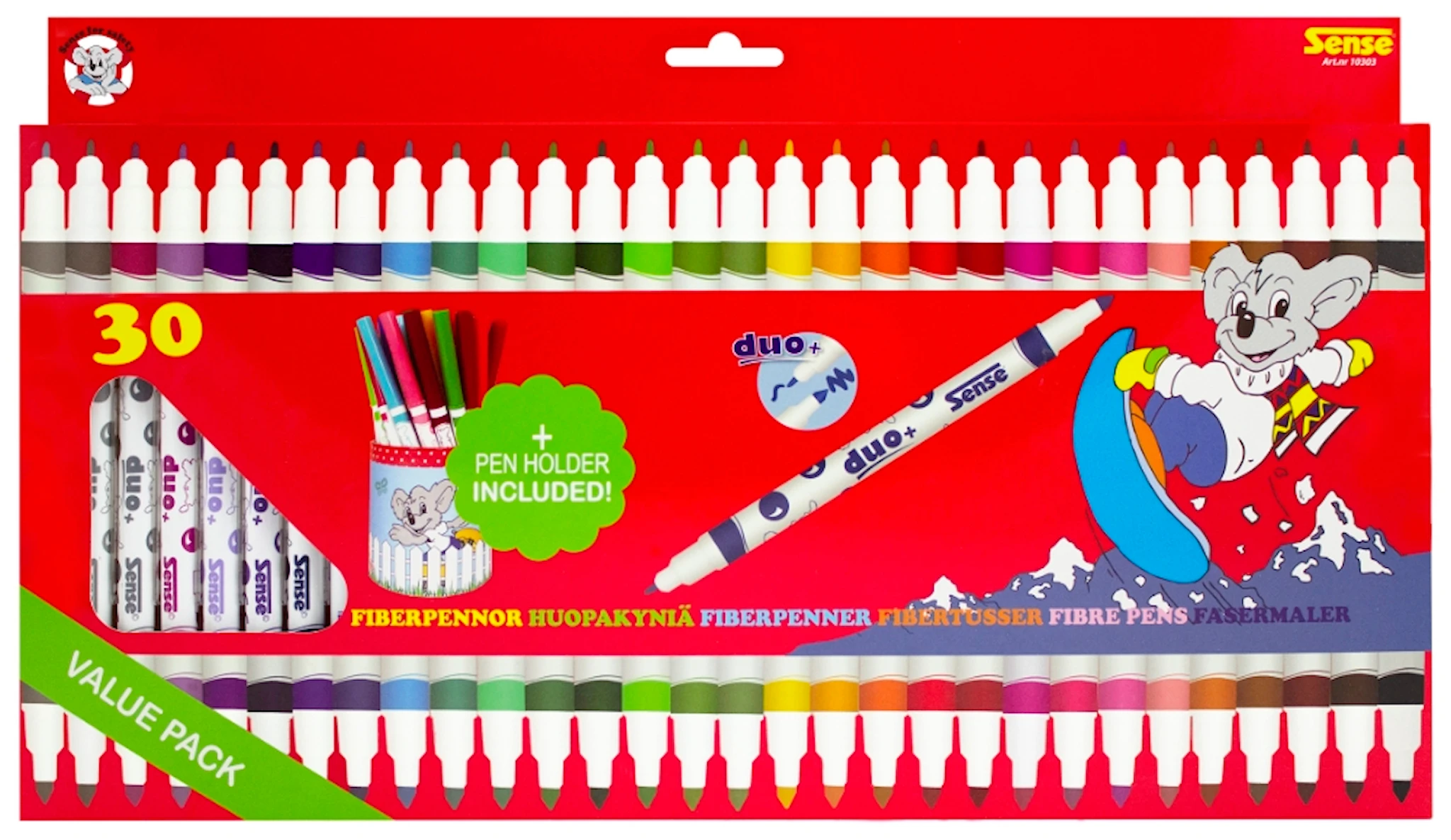 Produktbilde for Tusjpenner med dobbel spiss 30-pack Inkl. penneholder Sense