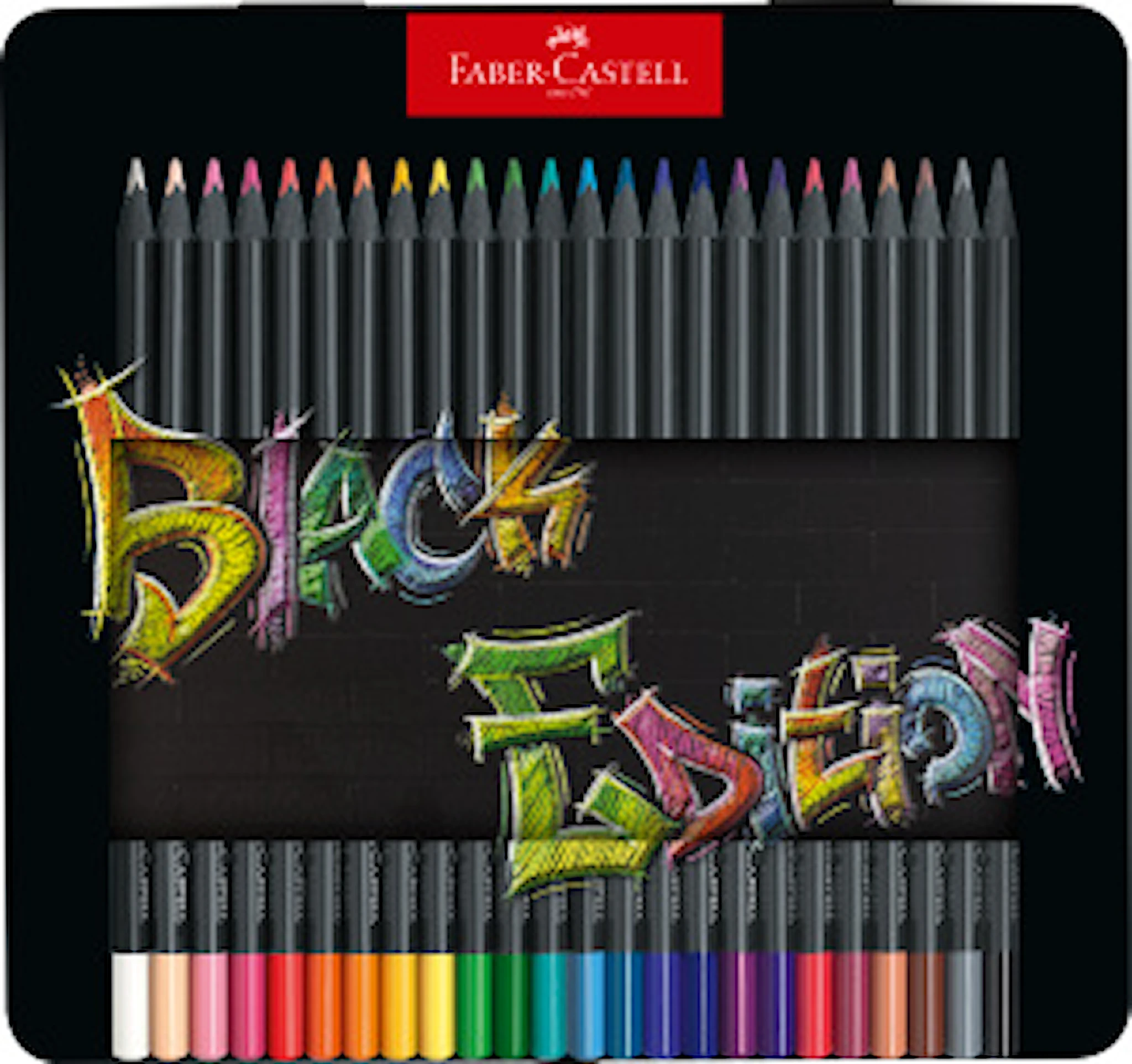 Tuotekuva ille Faber-Castell Black Edition -värikynät metallikotelossa, 24 kynää