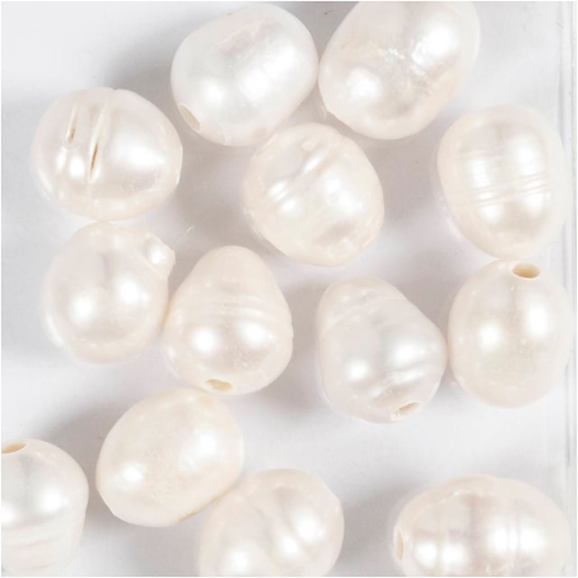 Produktbilde 3 for Ferskvannsperler, Perforert på langs, dia. 9-11 mm, hullstr. 2 mm, perlemor, 13 stk./ 1 pk.