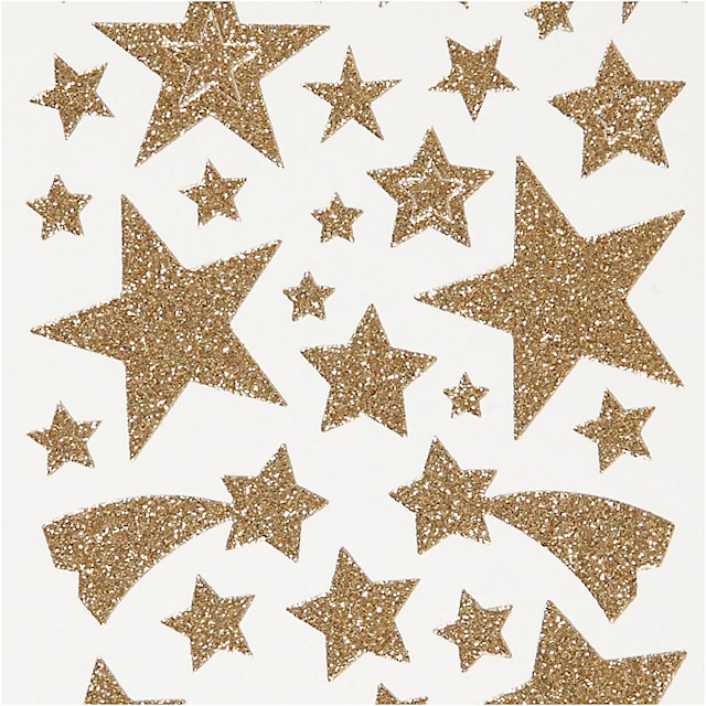 Produktbilde 3 for Glitterstickers, stjerner, ark 10x24 cm, ca. 110 stk., gull, 2 ark/ 1 pk.