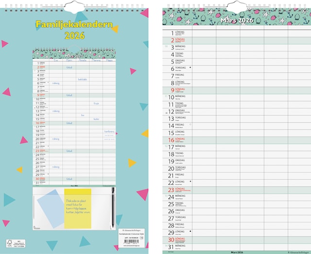 Produktbild 3 för Familjekalender 5 kolumner Helår 2026 Almanacksförlaget