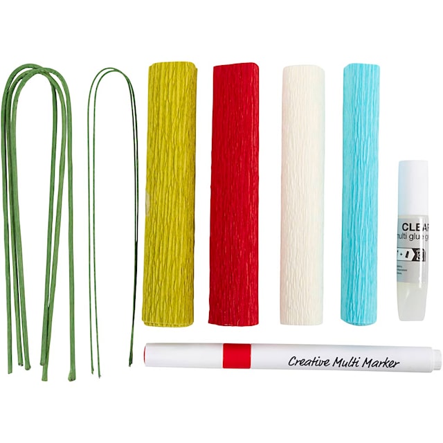 Produktbilde 3 for Mini DIY Kit Kreppapir, Kreppblomster, pastellfarger, 1 pk.