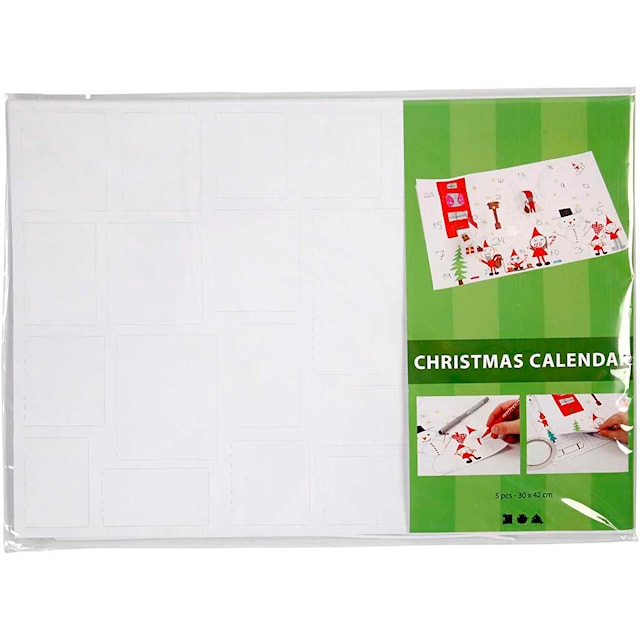 Produktbilde 2 for Julekalender, str. 30x42 cm, hvit, 5 stk./ 1 pk.