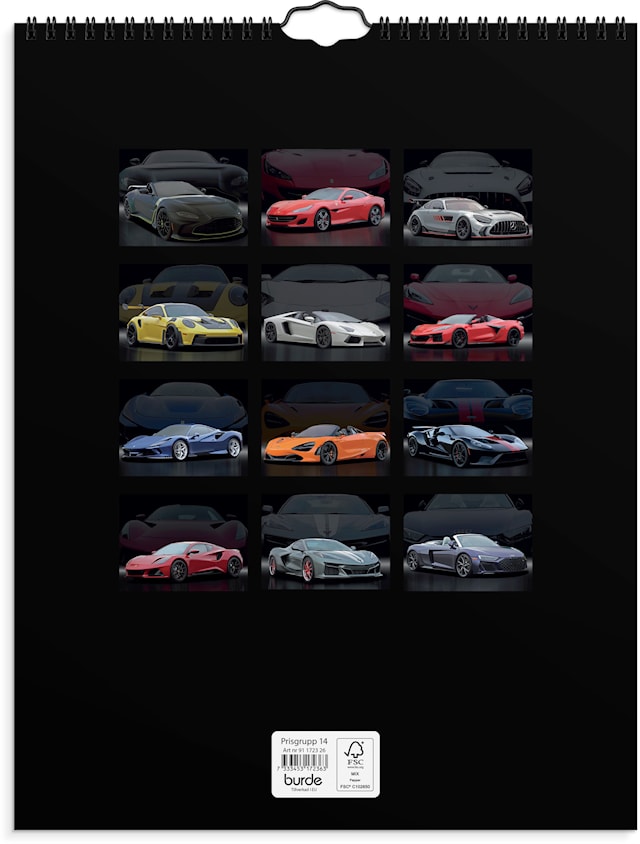 Produktbild 3 för Väggkalender 2026 Bilar 295x390 mm Burde