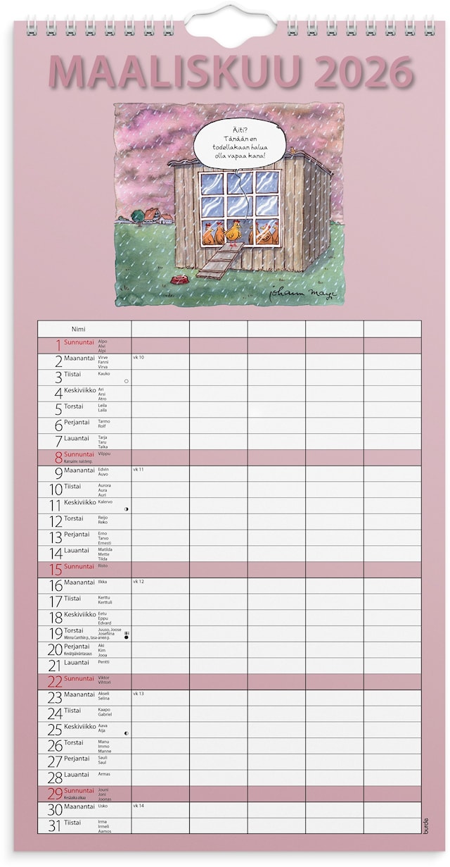 Produktbild 2 för Perhekalenteri 2026 Hauska paperitaskulla 220x430 mm Burde