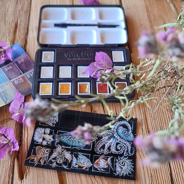 Produktbild 3 för Van Gogh Akvarellfärg Pocket Box "Specialty Colours " halvkopp med 12 kulörer