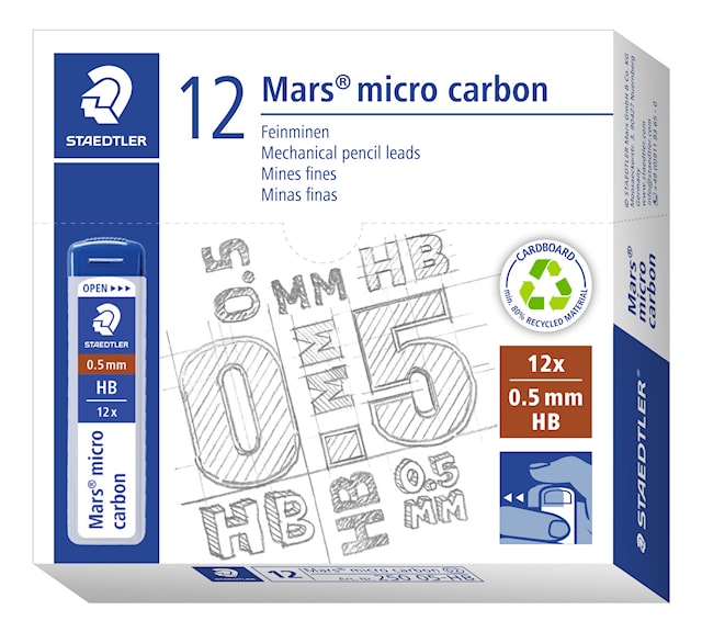 Tuotekuva 3 - Lyijytäytekynän irtolyijyt Mars Micro 0,5 mm HB (12 lyijyä) Staedtler