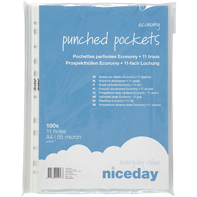 Tuotekuva 2 - Muovitaskut, aukko ylhäältä, A4, arkki 210x297 mm, 100 kpl/ 1 pkt