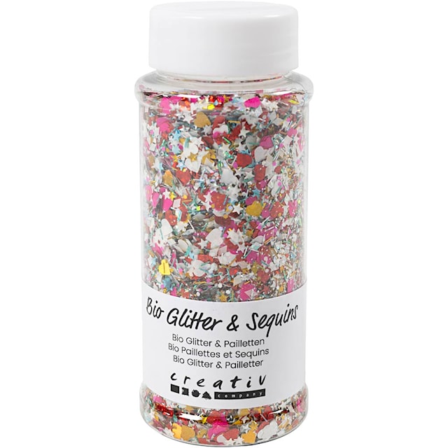 Biologisk nedbrytbart glitter og paljetter, ass. farger, 140 ml/ 1 boks