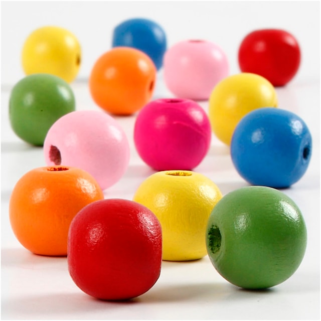 Tuotekuva 1 - Puuhelmet, halk. 12 mm, aukon koko 2,5-3 mm, ca. 800 kpl, värilajitelma, 500 g/ 1 pss