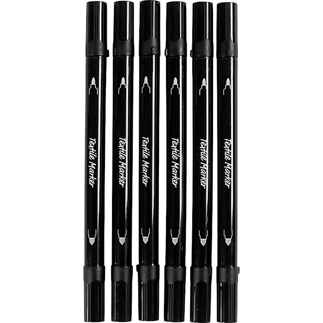 Produktbilde 1 for Tekstiltusjer, strek 2,3+3,6 mm, svart, 6 stk./ 1 pk.