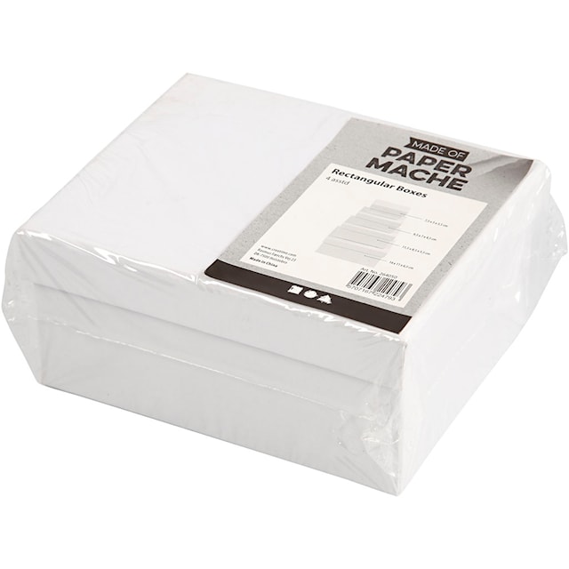 Produktbilde 3 for Rektangulære Esker, H: 3,5+4,5+5,5+6,5 cm, str. 7,5x5 + 9,5x7 + 11,5x8,5 + 14x11 cm, hvit, 4 stk./ 1 sett