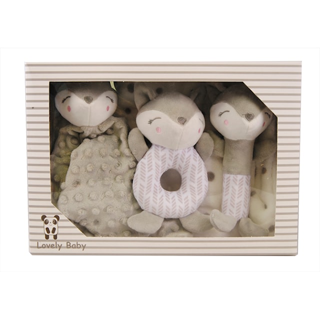 Carlo Baby Fleece-teppe og Kosedyr Gavesett Grey Fox