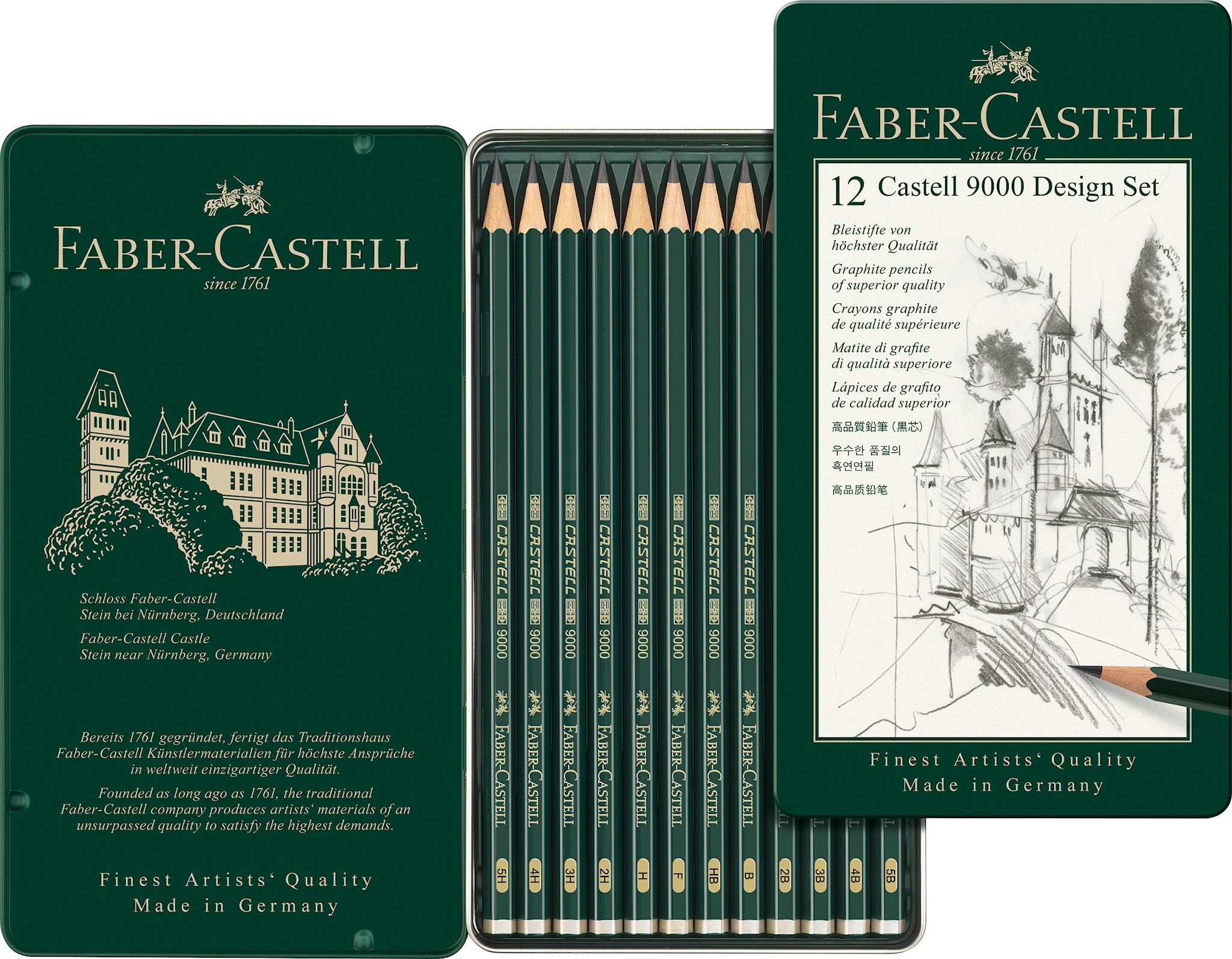 Tuotekuva ille 9000 Lyijykynä Setti 5B-5H Metallirasiassa Faber-Castell