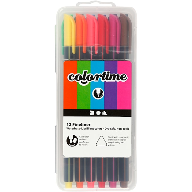 Produktbilde 2 for Colortime Fineliner-tusjer, strek 0,6-0,7 mm, ass. farger, 12 stk./ 1 pk.