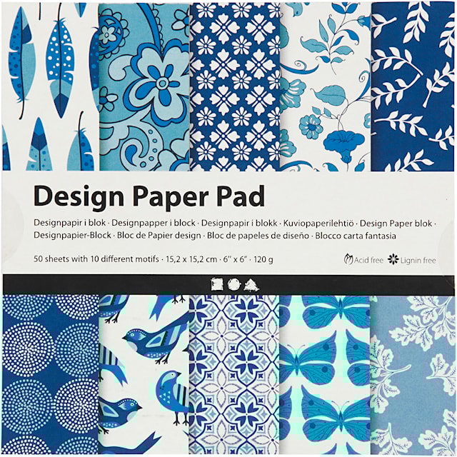 Produktbilde 3 for Designpapir i blokk, ark 15,2x15,2 cm, 120 g, blå, 50 ark/ 1 pk.