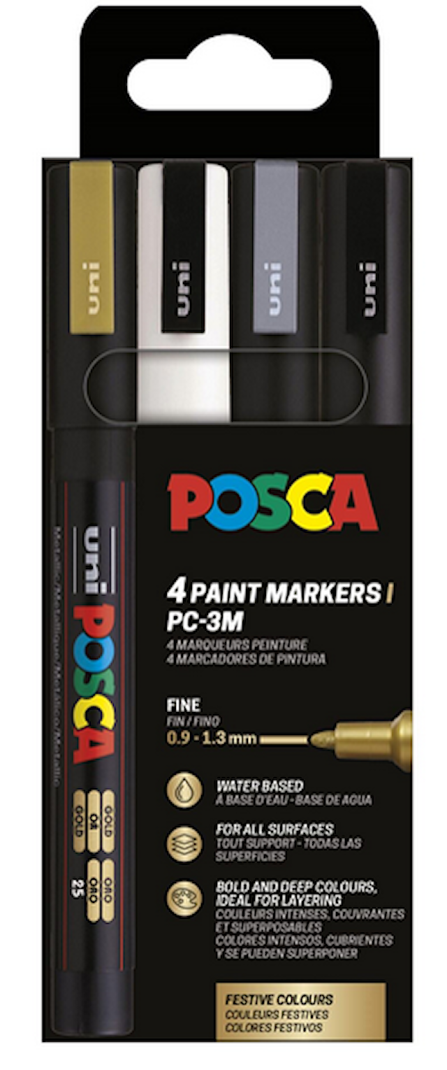 Posca Marker Set 4-p gull, sølv, svart, hvit