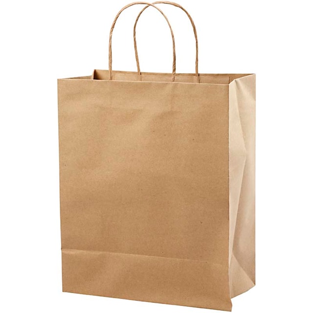 Produktbild 2 för Papperspåsar naturfärgade med handtag höjd 33 cm 26x13 cm 10-pack