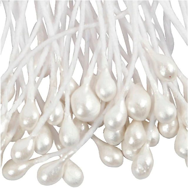 Produktbilde 3 for Blomsterstøvbærere, L: 6,4 cm, dia. 2 mm, hvit perlemor, 100 stk./ 1 pk.