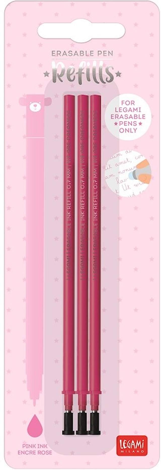 Tuotekuva 1 - Täyttöpakkaus Erasable gel pen -kynille, 3 kpl, vaaleanpunainen