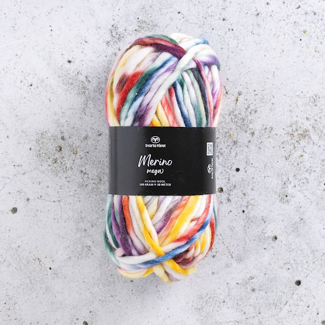 Merino Mega Merino garn 100 gr 410 Dark Rainbow Svarta Fåret