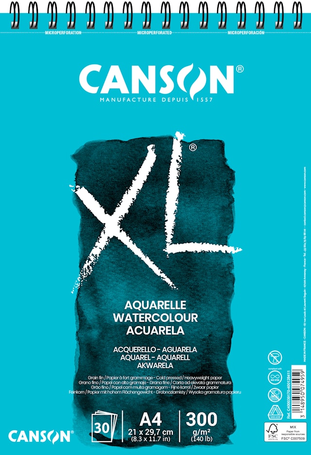 Tuotekuva 1 - Canson XL Aquarelle 30 arkkia, 300 gr A4