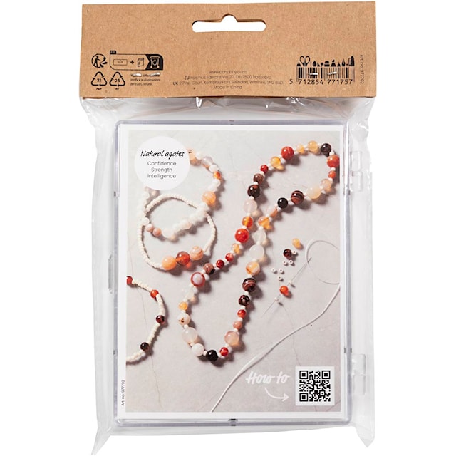 Tuotekuva 3 - Askartelupaketti Korut, Akaatit, koko 2,6-10 mm, aukon koko 0,8-1,8 mm, ca. 1480 kpl, värilajitelma, 1 pkk/ 1 pkt