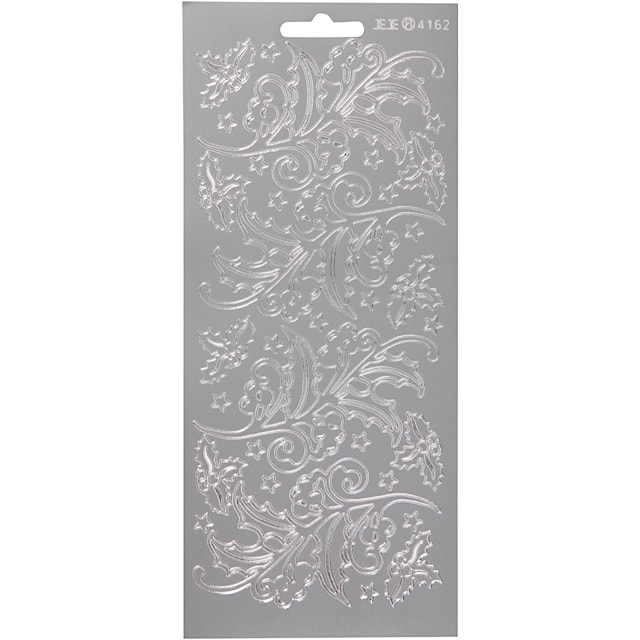 Stickers, järnek, ark 10x23 cm, silver, 1 ark
