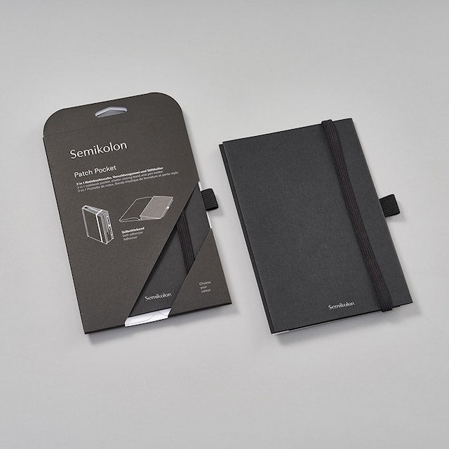 Produktbilde 5 for Oppbevaringslomme med elastisk bånd og pennholder - Patch Pocket Black Semikolon