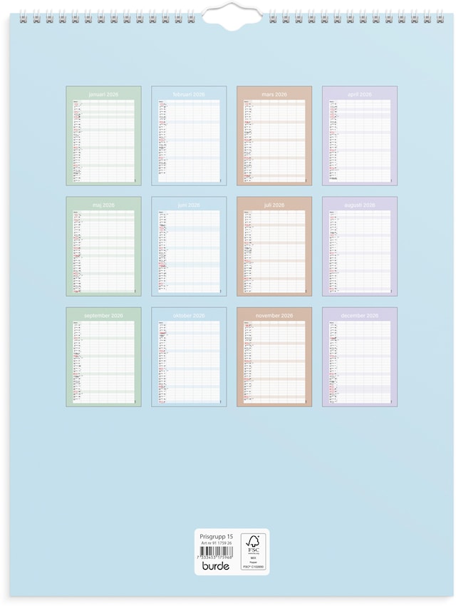 Produktbild 4 för Familjekalender 2026 Praktisk  295x390 mm Burde