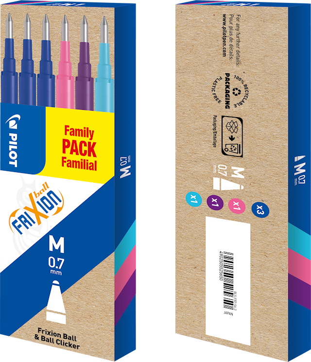 Produktbilde 2 for Sett med 6 - FriXion Ball 0.7 refiller - Blå, Rosa, Violett, Lyseblå - Medium spiss Pilot
