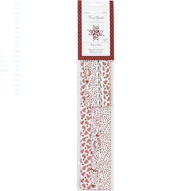 Tuotekuva 4 - Paperisuikaleet, Pit. 44+78 cm, halk. 6,5+11,5 cm, Lev: 15+25 mm, punainen, valkoinen, 48 suikaleet/ 1 pkt