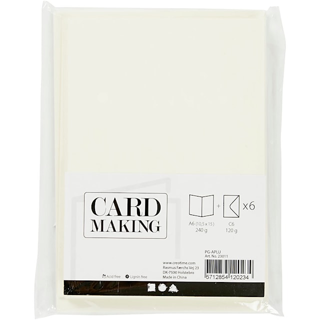 Tuotekuva 3 - Korttipohja-/kirjekuoripakkaus, kortin koko 10,5x15 cm, kirjekuoren koko 11,5x16,5 cm, 110+230 g, luonnonvalkonen, 6 set/ 1 pkt