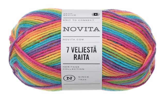 7 Veljestä Raita Lanka Villasekoite 100 g sateenkaari 980 Novita