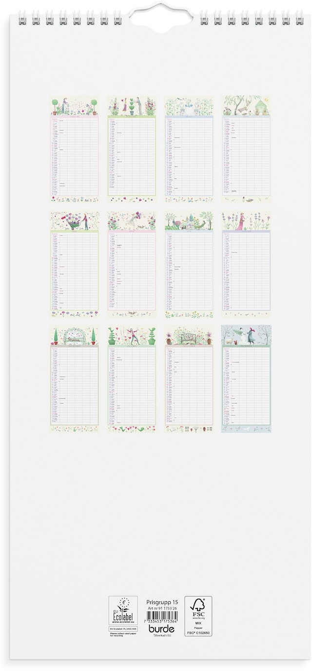 Produktbild 2 för Familjekalender 2026 Magic Garden 210x450 mm Burde