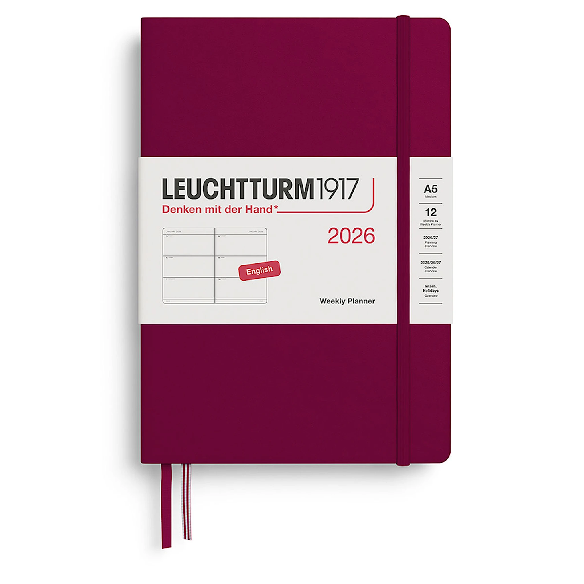 Produktbilde for Weekly Planner 2026 A5 Port Red Leuchtturm1917