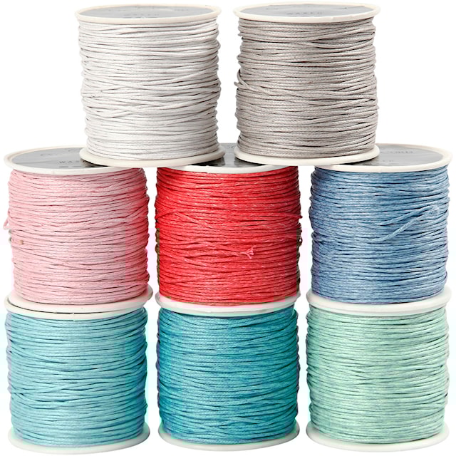 Produktbilde 2 for Bomullssnor, tykkelse 1 mm, vokset, ass. farger, 8x40 m/ 1 pk.