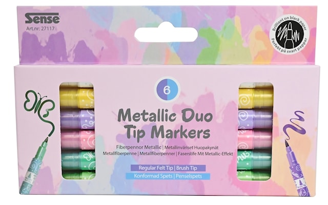 Produktbild 1 för Dubbelspetspenna Metallic Pastellfärger 6-pack Sense