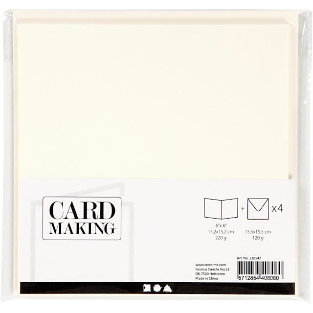Produktbild 2 för Kort och Kuvert Råvit 15,2x15,2 cm 4-pack