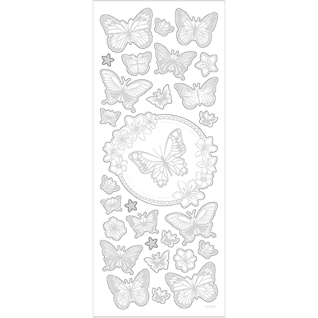 Produktbild 4 för Stickers, fjäril, ark 10x24 cm, ca. 28 st., silver, 1 ark