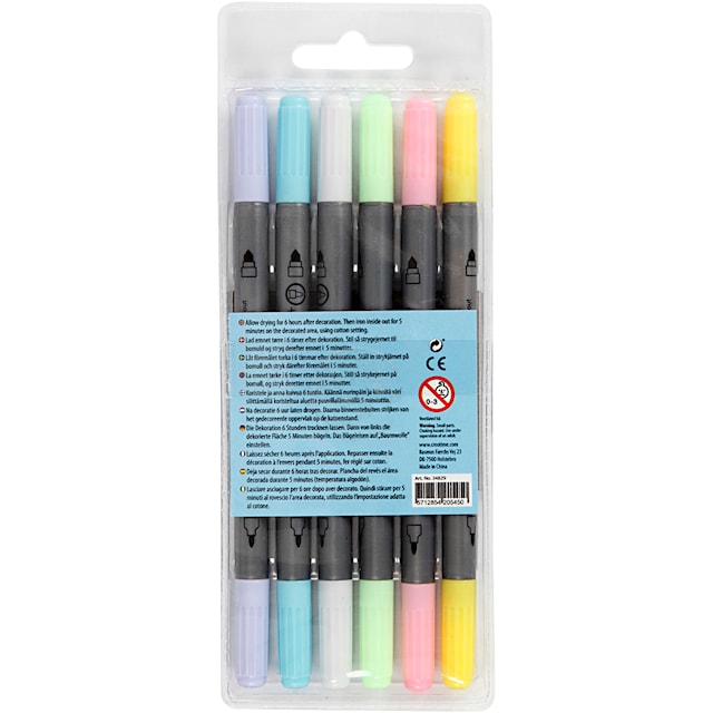 Produktbild 4 för Textilpennor Pastell Dubbel Spets 2,3+3,6 mm 6-pack Creativ Company