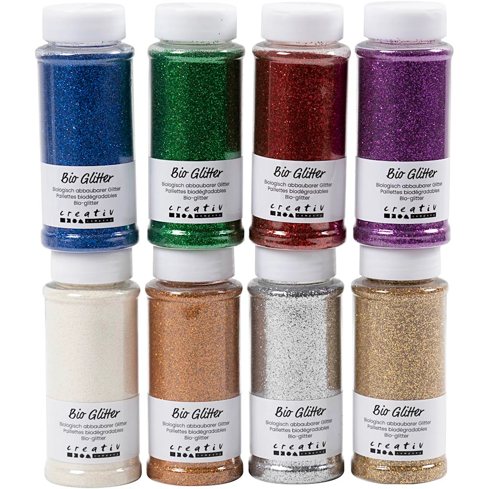 Produktbilde for Biologisk nedbrytbart glitter, ass. farger, 8x140 ml/ 1 pk.