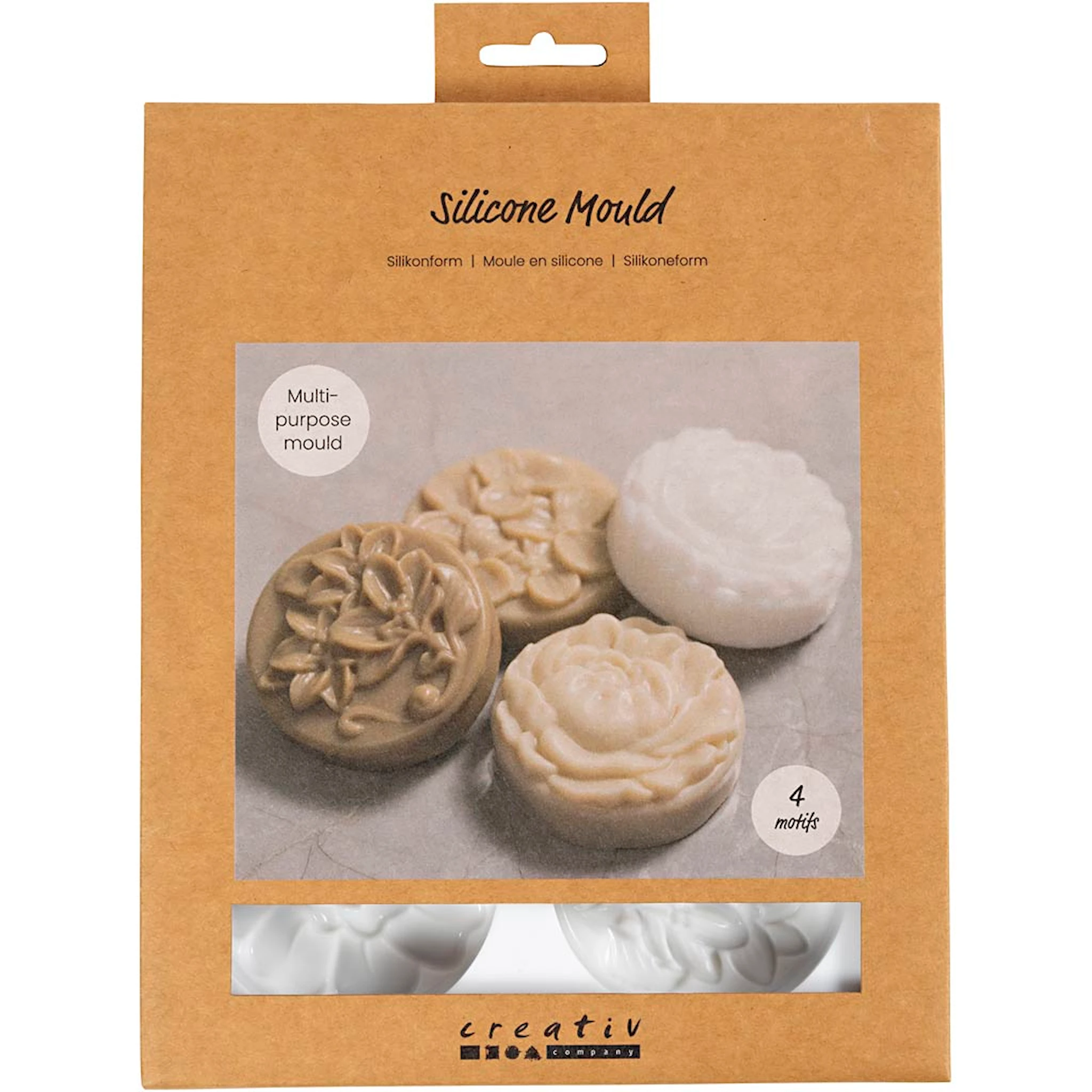 Produktbild för Silikonform Rund med blommönster 6,8 x 2,3 cm, 4-pack